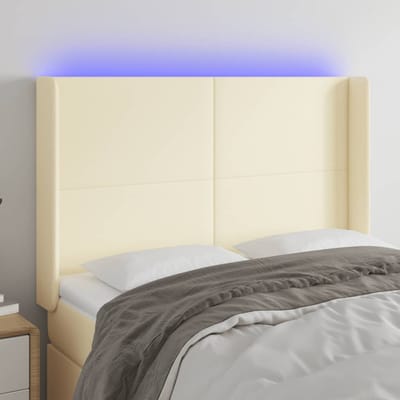 vidaXL - Hoofdbord - LED - 147x16x118/128 - cm - kunstleer - crèmekleurig