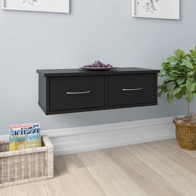vidaXL - Wandschap - met - lades - 60x26x18,5 - cm - bewerkt - hout - zwart