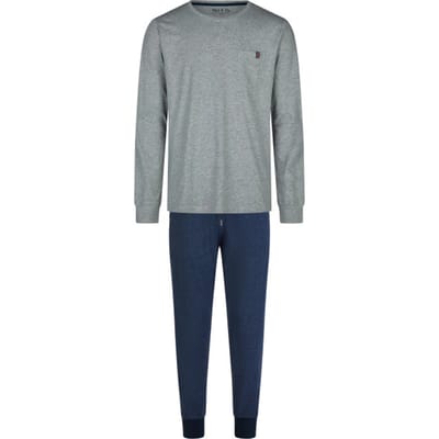 Phil & Co Essential Heren Pyjama Set Lang Grijs/Blauw - Maat M