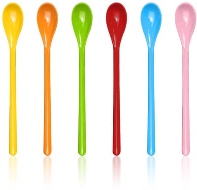 Dailygoods- Lepel Set van 6 - Lange Steel - Kunststof - Kleurrijk - Duurzaam - Makkelijk Schoon te Maken - 19 cm Lengte - Keukenlepel