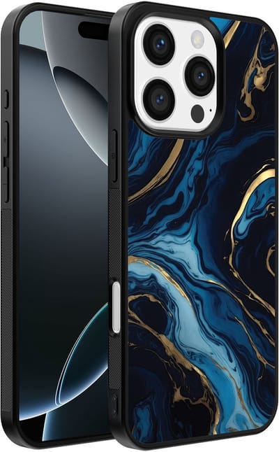 Smartphonica Telefoonhoesje Geschikt voor iPhone 16 Pro Max met marmer opdruk - TPU backcover case gold blue marble design - Goud Blauw geschikt voor iPhone 16 Pro Max