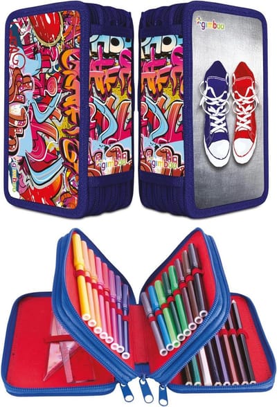 Schooletui met accessoires en graffiti motief - 19 x 11,5 x 6 cm