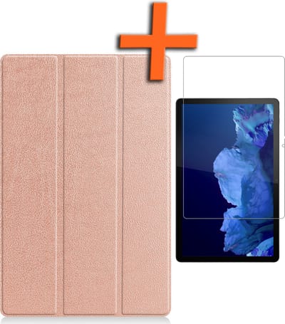 Hoesje - Geschikt voor Lenovo Tab P11 Plus - Met Screenprotector - Trifold Bookcase - Hard Cover - Hardcover Book Case - Tablet Hoes - Rosé goud
