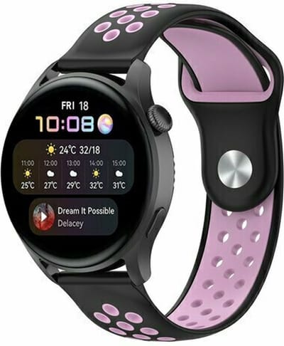 By Qubix - 22mm - Sport Edition siliconen band - Zwart + roze - geschikt voor Huawei Watch 3 / 4 / 5 (pro) - 46mm & geschikt voor Huawei Watch GT / GT 2 / GT 3 (pro) / GT 4 (pro) / GT 5 (pro) / GT 6 (pro) 46mm / Ultimate / Ultimate 2