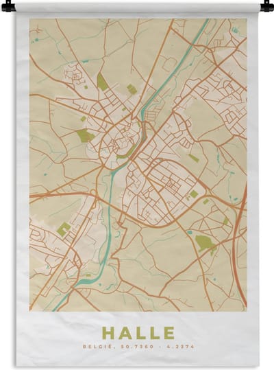 Wandkleed - Wanddoek - België - Kaart - Plattegrond - Stadskaart - Halle - 120x180 cm - Wandtapijt