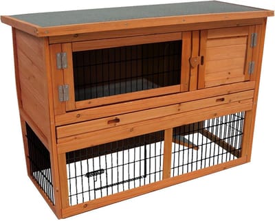 Konijnenhok met ren – Compact konijnenhok voor buiten met nachthok en uitloopren – 111x45x78 cm – Flamingo Konijnenhok Loft Classic Bruin