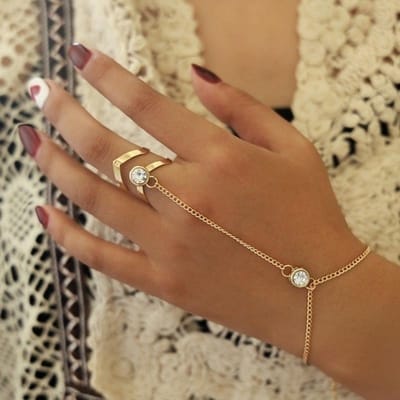 Vintage Goudkleur Grote Zirkoon Armband Ring Polsketting Sieraden Mode Handrug Armbanden Vrouwelijk Vrouwen Pijl Armband brown