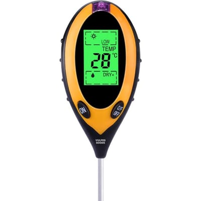 Vulpes Goods® Vochtmeter voor Planten - 4-in-1 - Vochtigheidsmeter - Binnen en Buiten - Hygrometer voor Kamerplanten - - pH, Lichtmeter, Temperatuurmeter en Vochtigheidsmeter - Vochtmeter Grond - PRO versie - Incl. Batterij