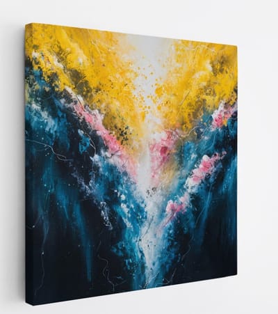 Saammp Canvas Schilderij - geel blauw - Abstract - 20x20 - Foto op canvas - Wanddecoratie - Muurdecoratie Woonkamer - Slaapkamer decoratie - Canvas Print