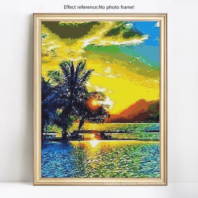 5D DIY diamant schilderij zee volledige ronde schilderachtige borduurwerk verkoop zonsondergang strass foto 20X30 yellow