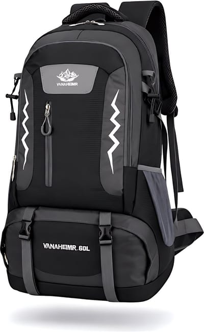CarryQuest® 60L Wandelrugzak - Waterbestendige Hiking Backpack met Rugventilatie, Reflecterend Paneel & Lichtgewicht Outdoor Design - Zwart