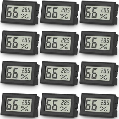 GELLDG Hygrometer - Thermometer - Digitale binnenhygrometer - LCD-display - Binnenhygrometer - Geschikt voor thuis, kantoor en kas - 12 stuks