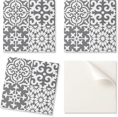 Set vinyltegels met een decoratief motief voor de keuken en woonkamer. Decoratieve patronen op tegels van 20x20x20 cm.