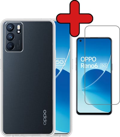 Hoesje - Met Screenprotector - Geschikt voor OPPO Reno 6 - Sterk & Shockproof - Telefoon Hoes - Back Cover - Siliconen Case - Telefoonhoes - Transparant