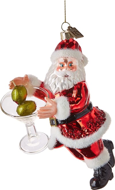 Viv! Christmas Kerstornament - Kerstman met Martini Glas en Olijven - glas - rood - 15cm