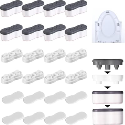 Toilet Stoel Bumpers - Bril Verhogers - Comfort Verhoging - Universeel Zelfklevend - 2 Hoogtes - Wit Grijs