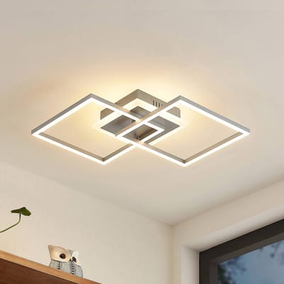 Lindby LED plafondlamp Fjardo, hoekig, zilver, CCT, afstandsbediening