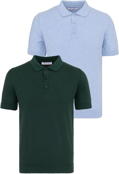 Felix Hardy Polo Shirt Korte Mouwen 100% Katoen - 2 Pack Heren Donkergroen-Blauw - L