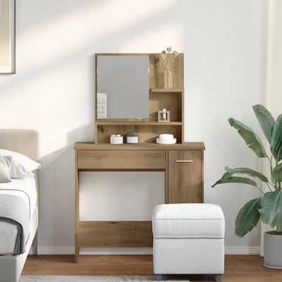 vidaXL - Kaptafel - met - spiegel - 86,5x35x136 - cm - artisanaal - eikenkleur