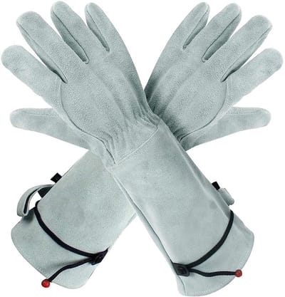 Tuinhandschoenen - 1 paar - 42 cm - Grijs - kunstleer - Tuinhandschoenen voor dames/heren - verstelbare manchetten - Doornbestendig - Tuinhandschoenen met lange mouwen - Handschoen - Geschikt voor Rozen/Bramen Snoeien