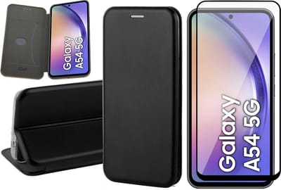 Hoesje geschikt voor Samsung Galaxy A54 - Screen Protector FullGuard - Book Case Kunstleer ThinShield Zwart & Screenprotector