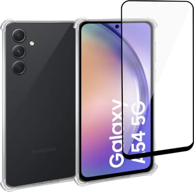 Geschikt voor Samsung A54 Hoesje + Screenprotector – Full Cover Gehard Glas + Shock Proof Case – Transparant