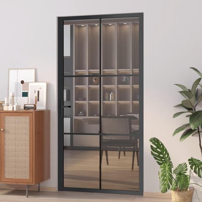Binnendeur Glas - Moderne Deur - Kamer Indelen - Gehard Glas Aluminium - 102.5 x 201.5 cm - Zwart