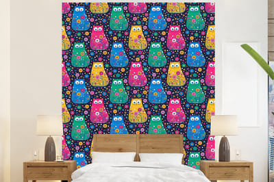 Behang - Fotobehang Kat - Regenboog - Bloemen - Breedte 225 cm x hoogte 280 cm