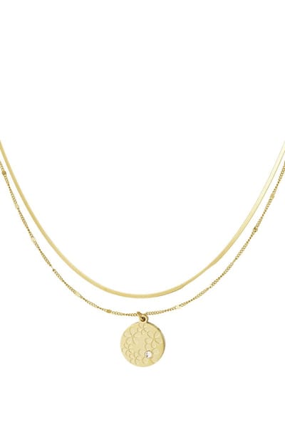 Ketting - 2 lagen - Goudkleur - Stainless steel - Met bloemenhanger