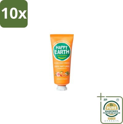 10 x Happy Earth – Deodorant Cream – 100% Natuurlijk Rose Petitgrain – 40 ml - Grootverpakking - 100% Natuurlijk - Deodorant Crème - Rose Petitgrain - Bloemige Geur - Huidvriendelijk