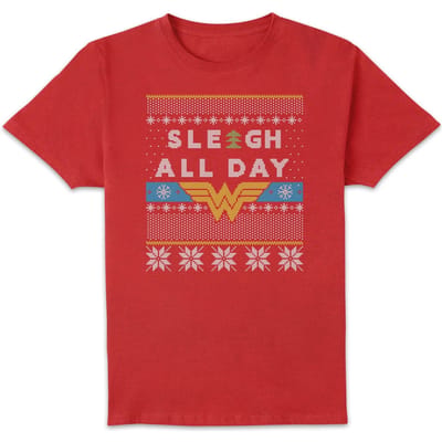 Wonder Woman 'Sleigh All Day Men's Christmas T-Shirt - Red - M