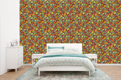 Behang - Fotobehang Patroon - Jaren 70 - Retro - Bubbel - Breedte 385 cm x hoogte 240 cm