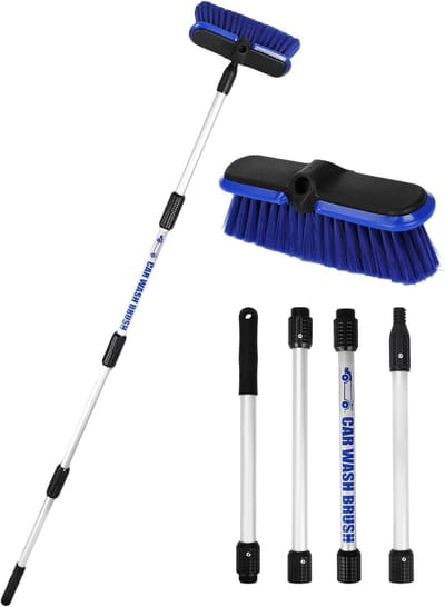 Autowasborstel Lange Steel - Dweilborstel Voertuig - Voertuigen Reinigen - Extra Brede Borstelkop - 156cm Telescopisch - Blauw