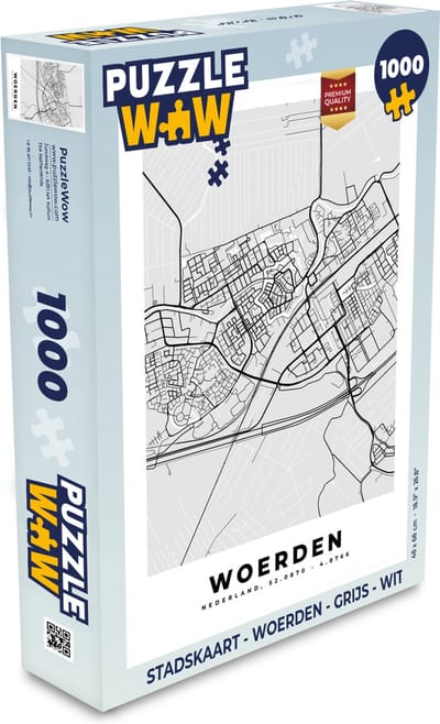 Puzzel Stadskaart - Woerden - Grijs - Wit - Legpuzzel - Puzzel 1000 stukjes volwassenen - Plattegrond