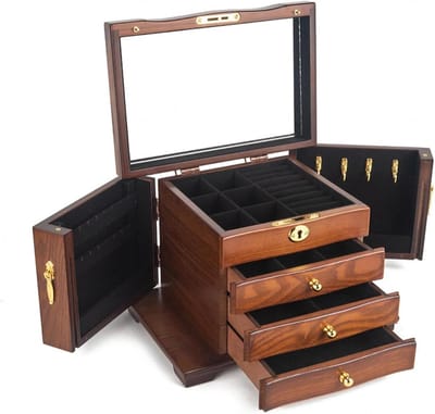 Grote Sieraden Opbergdoos - Juwelendoos Organizer - Sieraden Sorteren - Met Spiegel Lades - 4-5 Lagen - C
