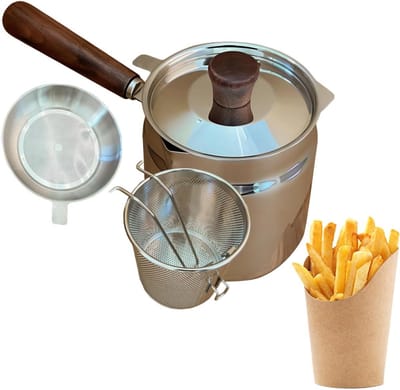 Friteuse Roestvrij Staal - Dubbelwandige Pan - Keuken en Camping - Vaatwasmachinebestendig - 15 x 13 cm - Zilverkleurig