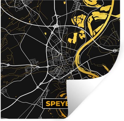 Muurstickers - Sticker Folie - Black and Gold – Stadskaart – Speyer – Duitsland – Plattegrond – Kaart - 100x100 cm - Plakfolie - Muurstickers Kinderkamer - Zelfklevend Behang XXL - Zelfklevend behangpapier - Stickerfolie