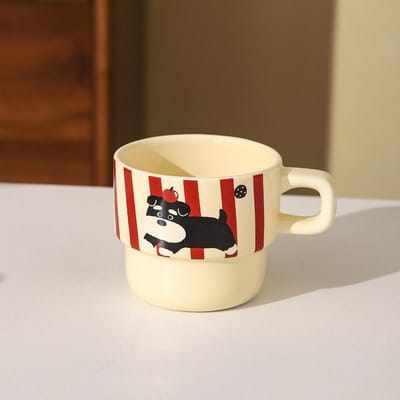 Schnauzer Hoge Waarde Keramische Stapelbekers Huishoudset Cartoon Puppy Kantoor Keramische Waterbeker Koffiekop 201-300ml
