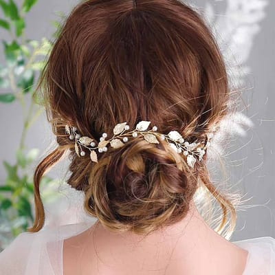 Handgemaakte zachte ketting met bladgoud — Hoofdband & haarstuk — Bruidshaaraccessoire (voor dames en meisjes)
