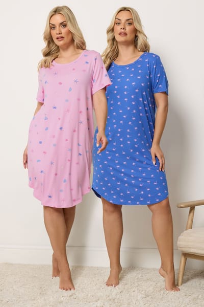 Yours 2Pack Roze Nachthemd Met Palmbomen Size 62-64