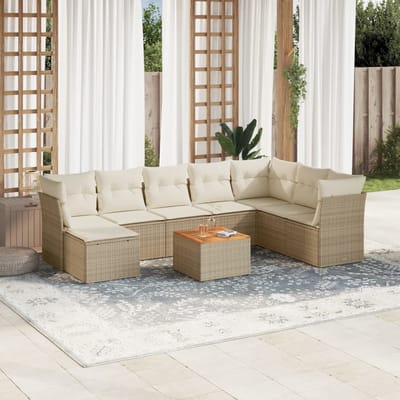 vidaXL - 9-delige - Loungeset - met - kussens - poly - rattan - beige