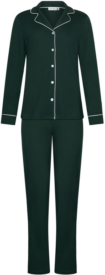 Pastunette Premium - Pyjama - Emerald - Katoen - Interlock - Donkergroen - Doorknoop - Maat 38