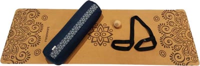 Samarali Marineblauwe Yin Yoga Set Sun - Kurk Mat, Bolster & Massagebal - Eco-vriendelijk en Natuurlijk