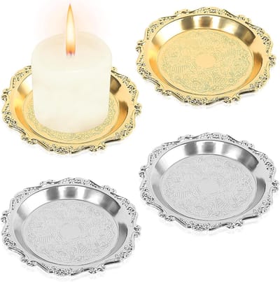 Candle Holders en Coasters Set van 4 Stuks, Ronde Kaarsenhouders van Metaal voor Thuisdecoratie en Pillar Candles, 10 cm