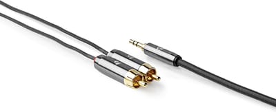 Nedis Stereo-Audiokabel - 3,5 mm Male - 2x RCA Male - Verguld - 1.00 m - Rond - Grijs / Gun Metal Grijs - Cover Window Box