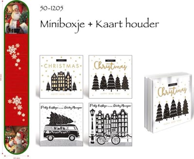 50 Luxe dubbele Kerstkaarten & gratis Kaartenhouder - 2 x 25 st - Folie - 4 motieven -  Witte envelop - 10 x 10 cm