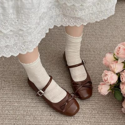 Chaussures pour femmes Mary Janes Ballerines pour femmes Ballerines habillées mignonnes Chaussures pour femmes à nœud rond Bout rond Bride à boucle Semelle souple 37 marron