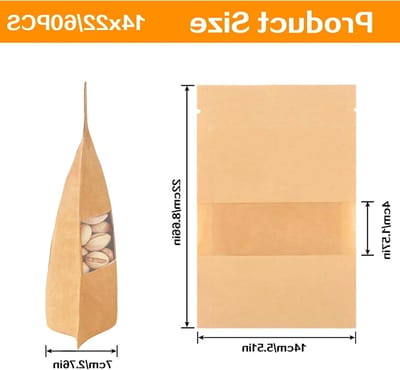 Papieren Zakjes met Venster voor Noten en Snoep, Bruin, 14x22cm - 60 Stuks, Duurzaam en Herbruikbaar