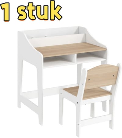 1-delige kinderbureauset - Met opbergruimte - Open planken - Stoel - Geschikt voor kinderen van 3-8 jaar - 60*48*68 cm - Wit