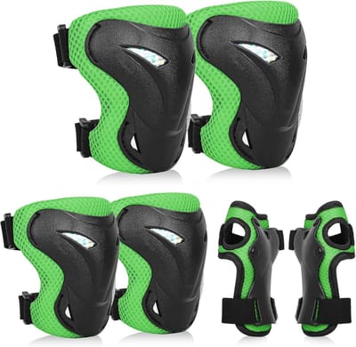 Kinder Beschermset - Knie Elleboog Pols - Buitensporten - Verstelbare Bandjes - Set van 6 - Groen